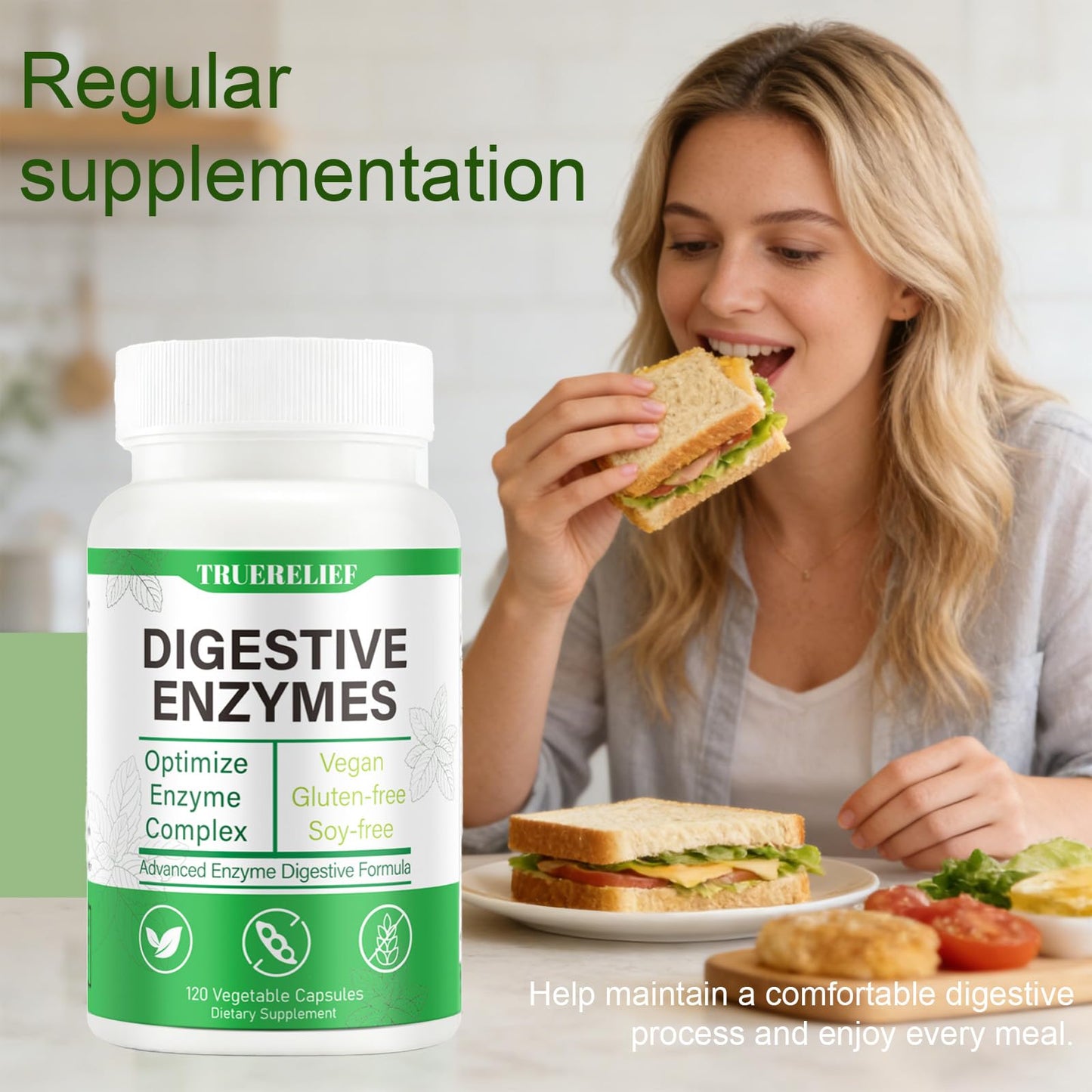 Complete Digestive Enzymes Supplement for Gut Health & Bloating Relief - Enhanced with Lipase Amylase Bromelain for Protein Carb - Maple Wellness Supplements