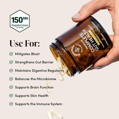 Complete Gut Health by Beekeeper's Naturals, 3-in-1 Prebiotic, Postbiotic, Probiotics for Digestive Health & Bloating Relief for Women & Men - Maple Wellness Supplements