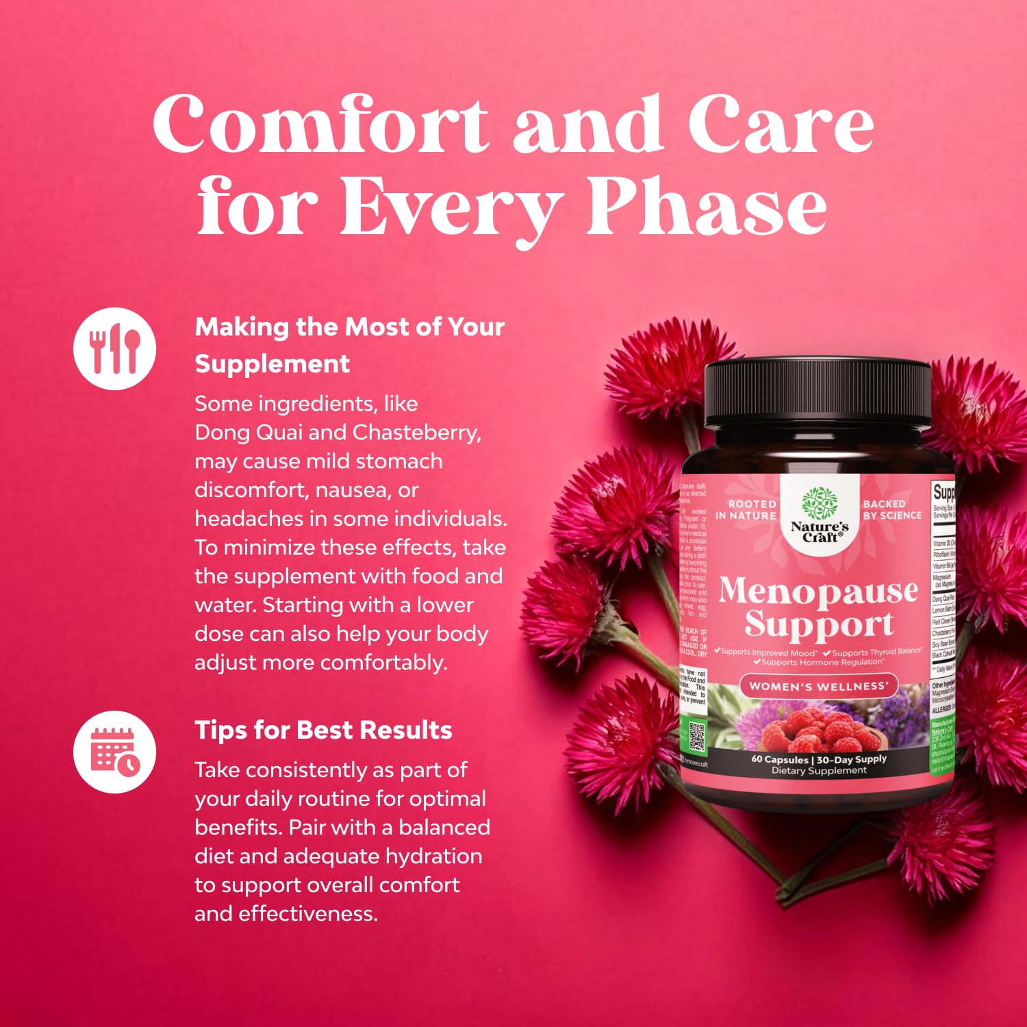 Complete Herbal Menopause Supplement for Women - Female Hormone Balance Capsules for Night Sweats Hot Flashes & Mood Swings with Dong Quai, Chaste Berry & Black Cohosh Root - 60 Count - Maple Wellness Supplements