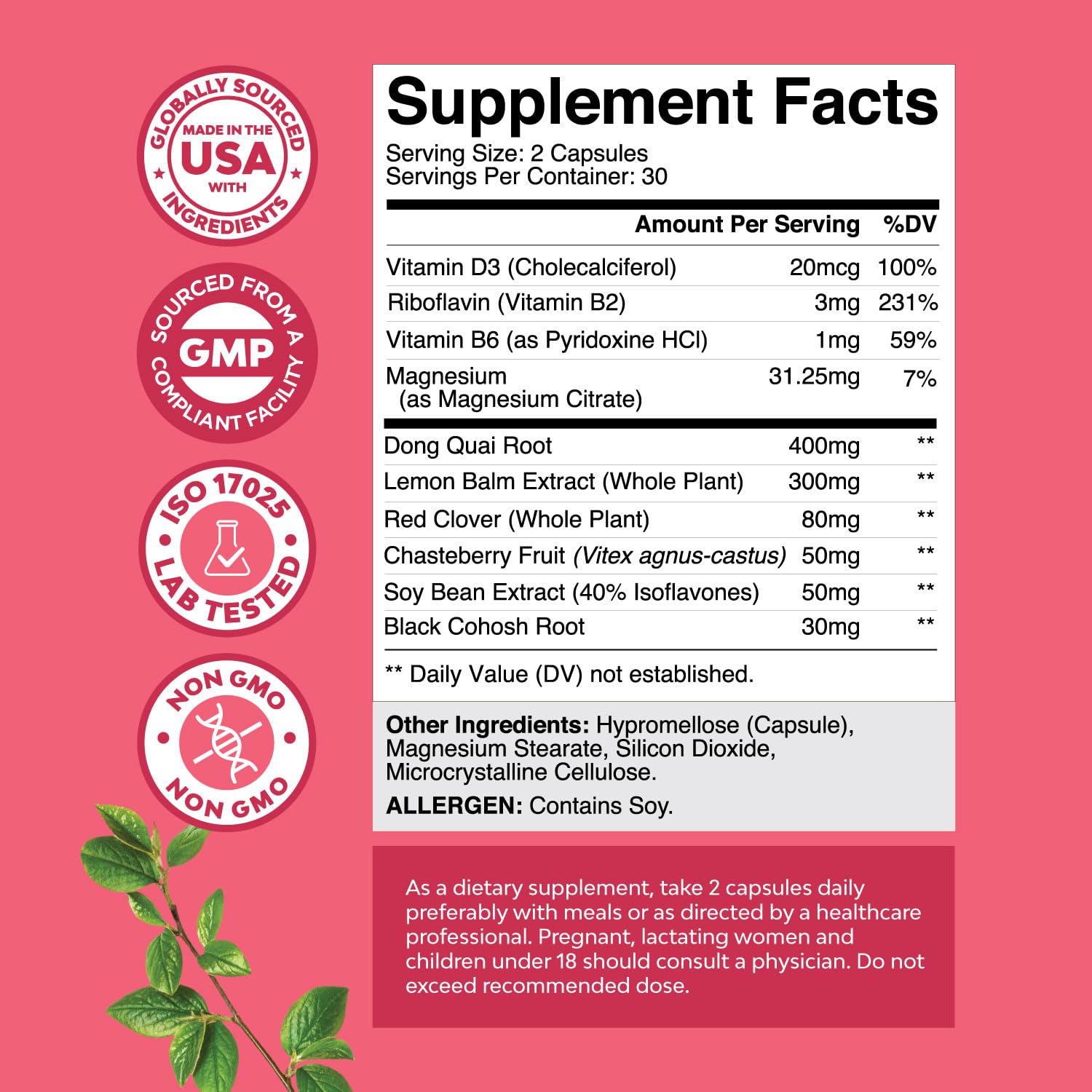 Complete Herbal Menopause Supplement for Women - Female Hormone Balance Capsules for Night Sweats Hot Flashes & Mood Swings with Dong Quai, Chaste Berry & Black Cohosh Root - 60 Count - Maple Wellness Supplements