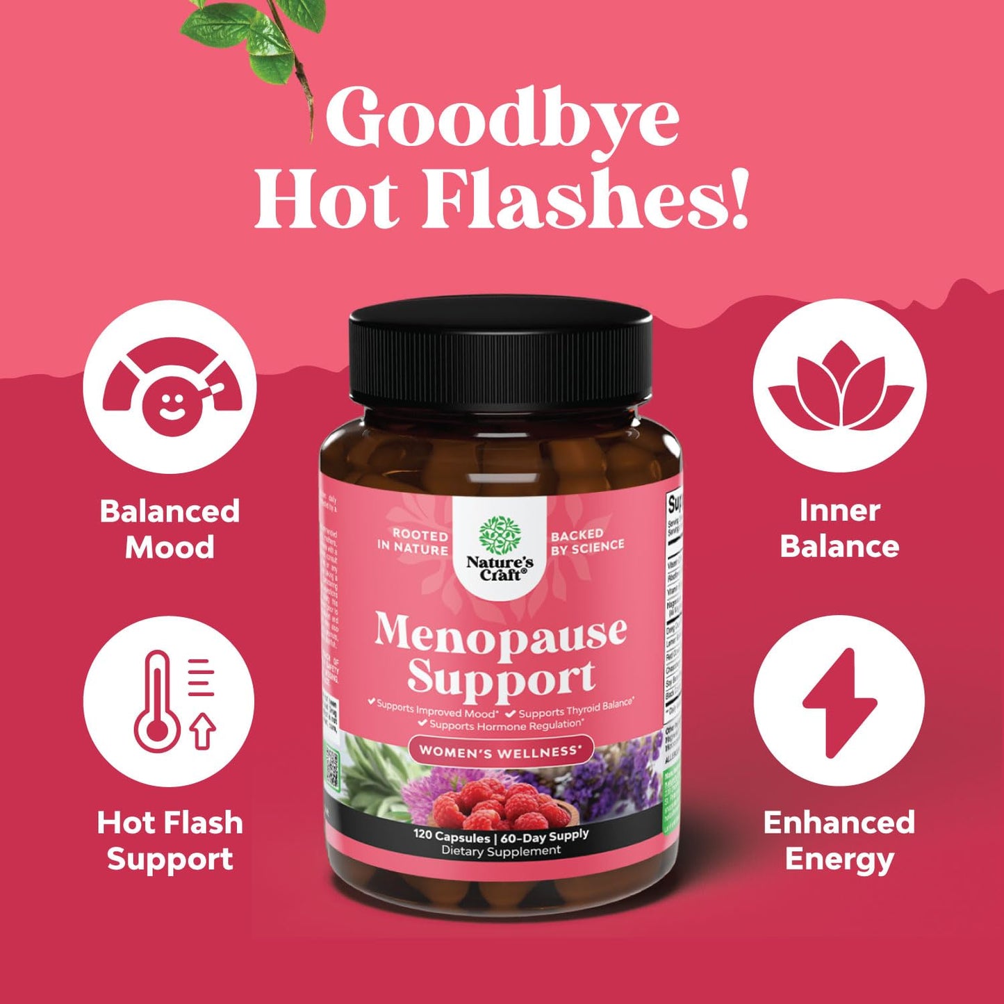 Complete Herbal Menopause Supplement for Women - Female Hormone Balance Capsules for Night Sweats Hot Flashes & Mood Swings with Dong Quai, Chaste Berry & Black Cohosh Root - 120 Count Pack - Maple Wellness Supplements