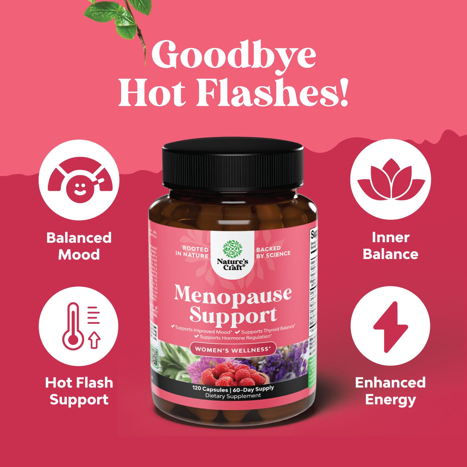 Complete Herbal Menopause Supplement for Women - Female Hormone Balance Capsules for Night Sweats Hot Flashes & Mood Swings with Dong Quai, Chaste Berry & Black Cohosh Root - 120 Count Pack - Maple Wellness Supplements
