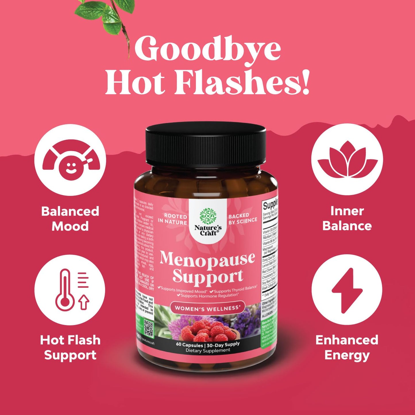 Complete Herbal Menopause Supplement for Women - Female Hormone Balance Capsules for Night Sweats Hot Flashes & Mood Swings with Dong Quai, Chaste Berry & Black Cohosh Root - 60 Count - Maple Wellness Supplements