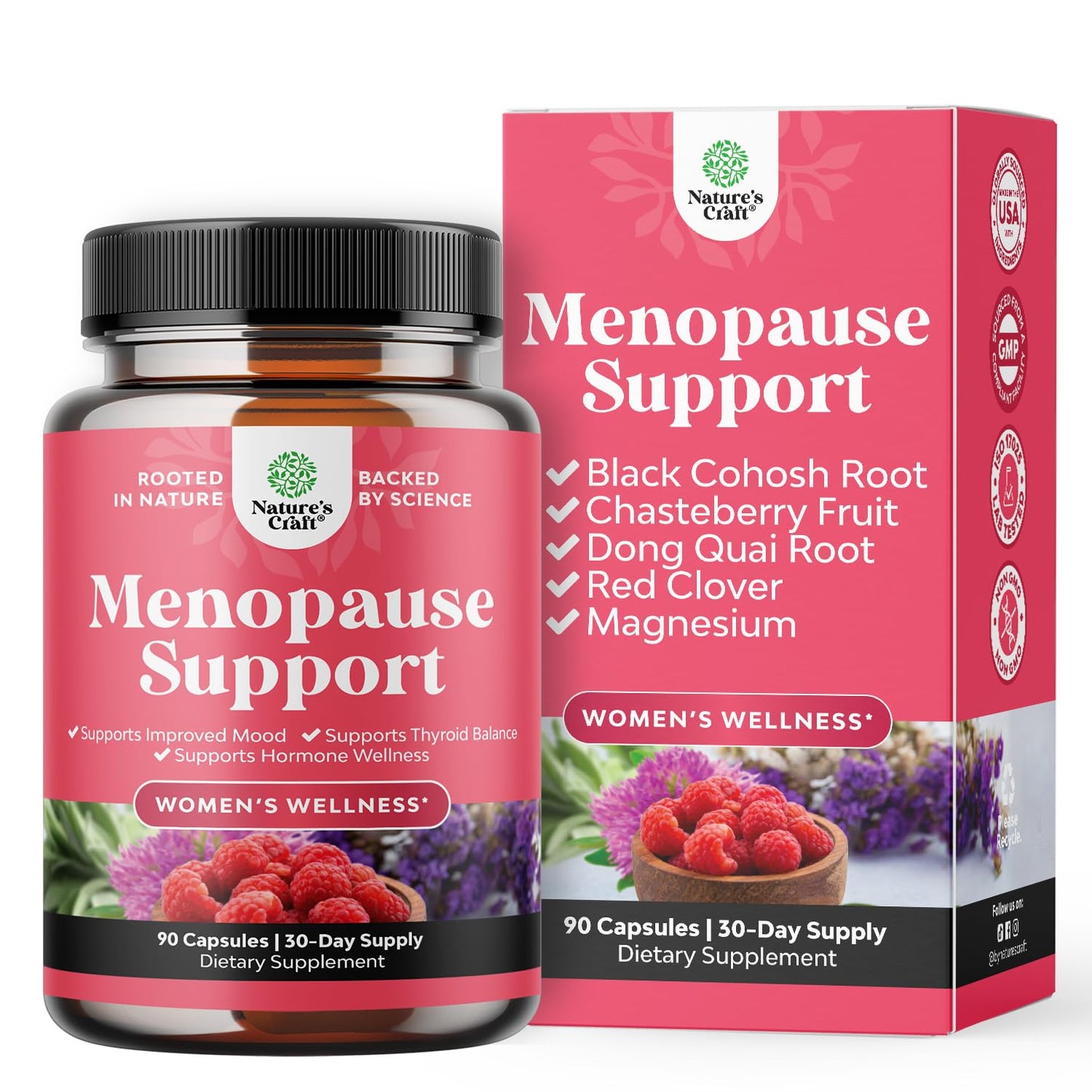 Complete Herbal Menopause Supplement for Women - Multibenefit Menopause Ease Hormone Balance for Women for Night Sweats Mood and More with Dong Quai Vitex Chaste Berry and Black Cohosh - 90 Count - Maple Wellness Supplements