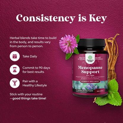 Complete Herbal Menopause Supplement for Women - Soy Free Female Hormone Balance Capsules for Night Sweats Hot Flashes & Mood Swings with Dong Quai, Chaste Berry & Black Cohosh Root - 75 Count - Maple Wellness Supplements