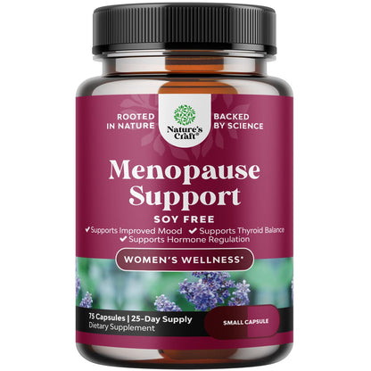 Complete Herbal Menopause Supplement for Women - Soy Free Female Hormone Balance Capsules for Night Sweats Hot Flashes & Mood Swings with Dong Quai, Chaste Berry & Black Cohosh Root - 75 Count - Maple Wellness Supplements