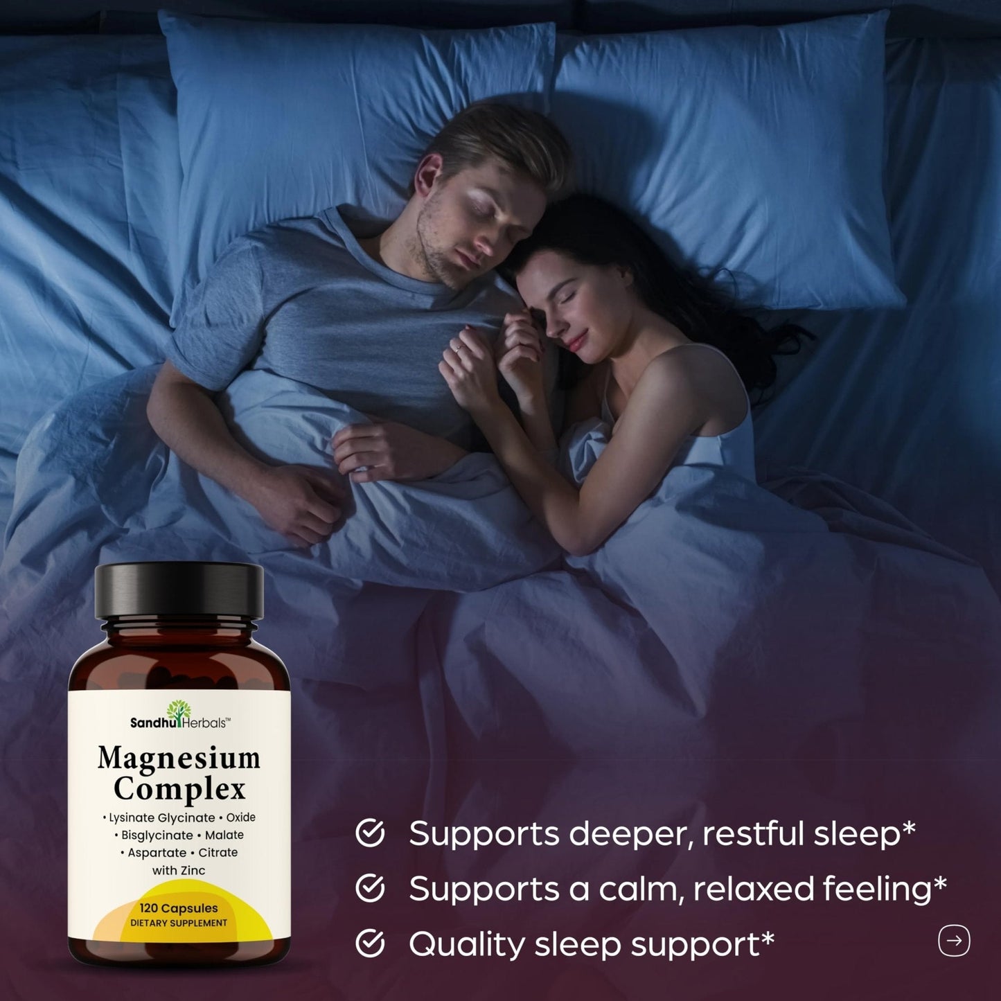 Complete Magnesium Complex 500mg for Women & Men | 120 Capsules | 6 in 1 Mag Supplement with Zinc | Quality Sleep & Muscle Health | Glycinate, Citrate - Maple Wellness Supplements