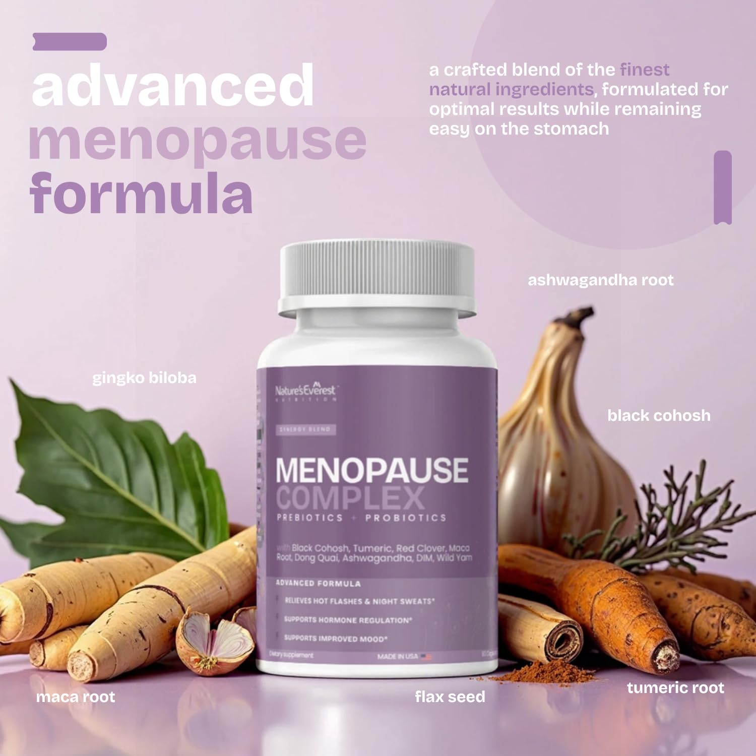 Complete Menopause Supplement for Women – Supports Hormone Balance, Hot Flashes, Night Sweats & Mood – with DIM, Black Cohosh, Dong Quai, Chasteberry, Pre & Probiotics – 90 Capsules – Made in USA - Maple Wellness Supplements