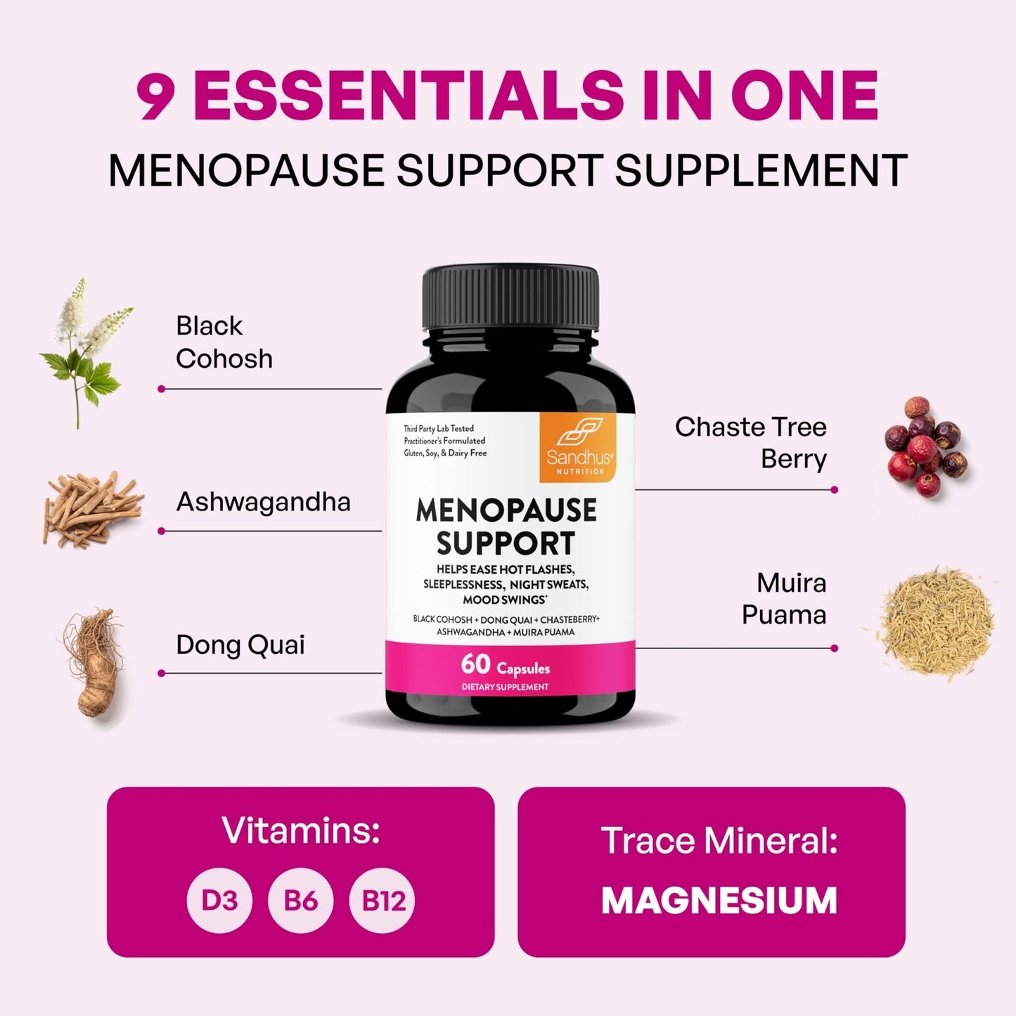 Complete Menopause Support Supplement For Women | With Ashwagandha, Black Cohosh, Dong Quai & Muira Puama | Helps Easing Hot Flashes, Night Sweats, Mood Swings, Hormone Balance & Harmony | 60 Capsules - Maple Wellness Supplements