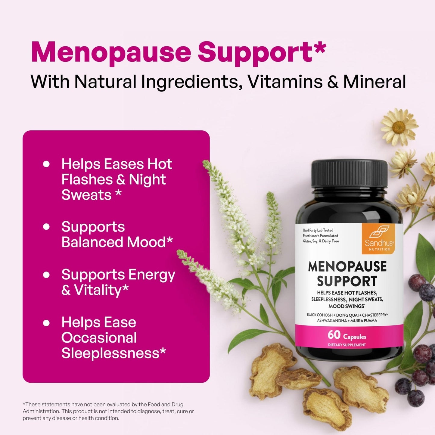 Complete Menopause Support Supplement For Women | With Ashwagandha, Black Cohosh, Dong Quai & Muira Puama | Helps Easing Hot Flashes, Night Sweats, Mood Swings, Hormone Balance & Harmony | 60 Capsules - Maple Wellness Supplements