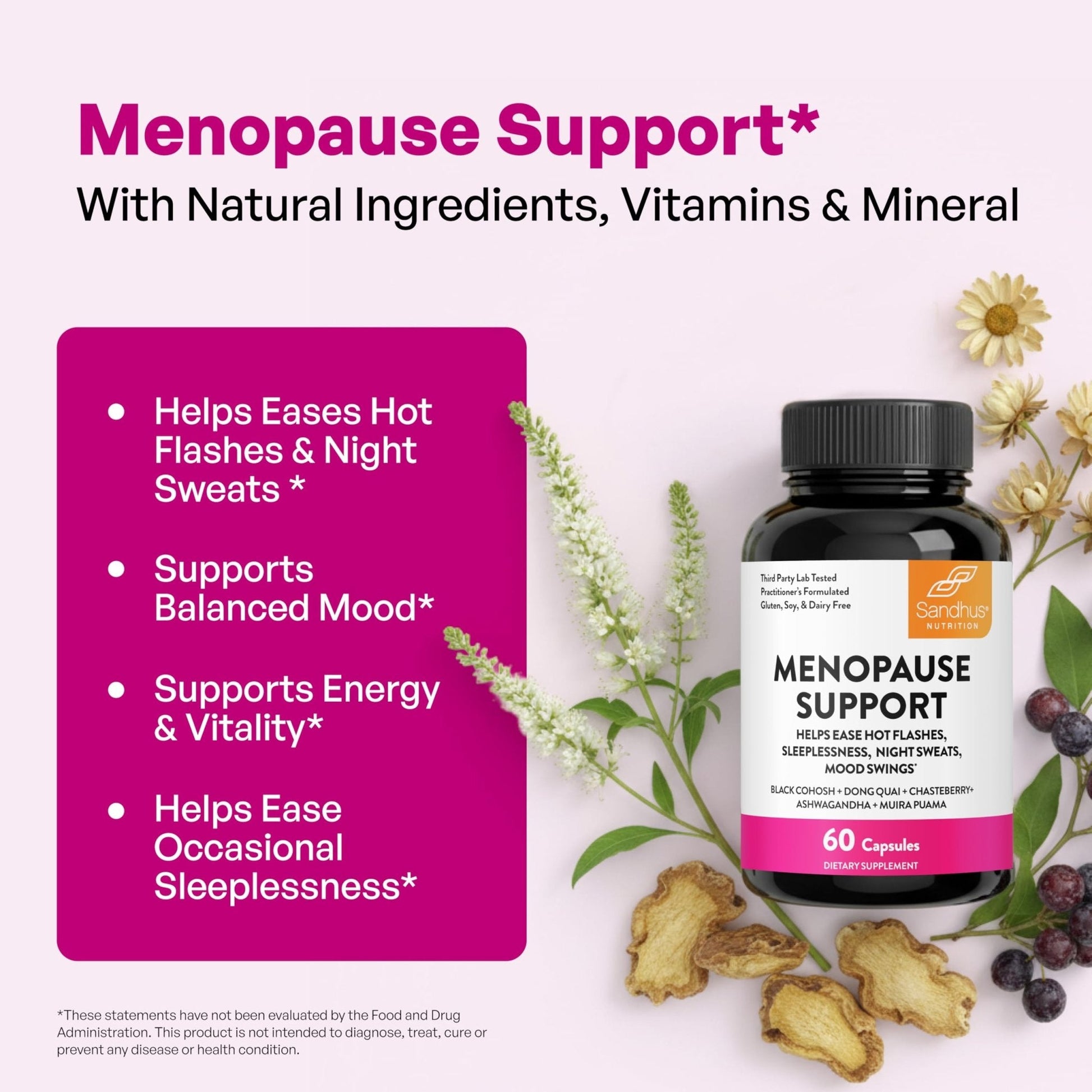 Complete Menopause Support Supplement For Women | With Ashwagandha, Black Cohosh, Dong Quai & Muira Puama | Helps Easing Hot Flashes, Night Sweats, Mood Swings, Hormone Balance & Harmony | 60 Capsules - Maple Wellness Supplements