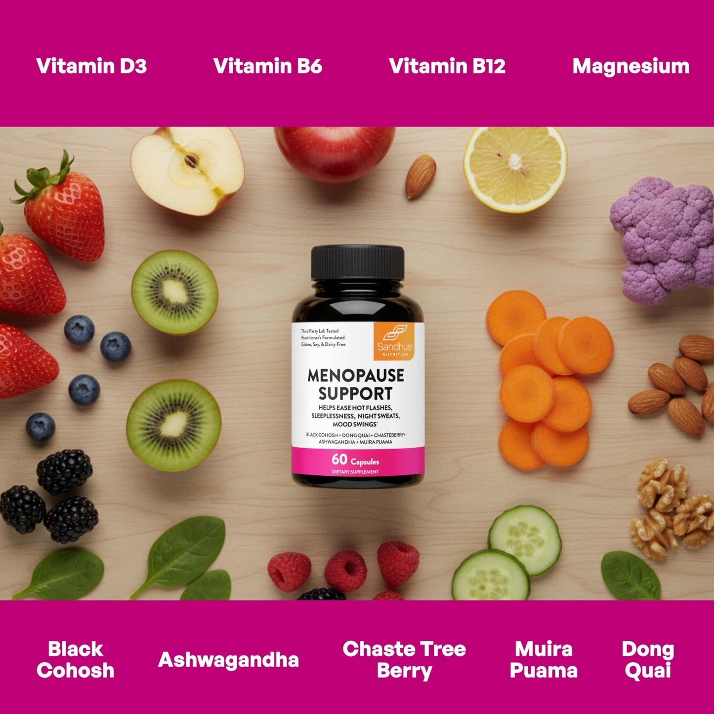 Complete Menopause Support Supplement For Women | With Ashwagandha, Black Cohosh, Dong Quai & Muira Puama | Helps Easing Hot Flashes, Night Sweats, Mood Swings, Hormone Balance & Harmony | 60 Capsules - Maple Wellness Supplements