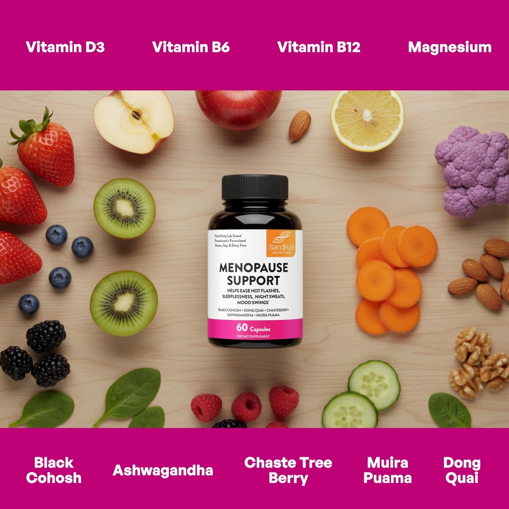 Complete Menopause Support Supplement For Women | With Ashwagandha, Black Cohosh, Dong Quai & Muira Puama | Helps Easing Hot Flashes, Night Sweats, Mood Swings, Hormone Balance & Harmony | 60 Capsules - Maple Wellness Supplements