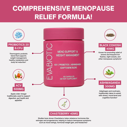 Complete Menopause Vitamins - Ashwaghanda, Probiotics, ACV for Weight Management, Hot Flashes, Night Sweats, Bloat, Hormone Balance - Vegan 60 Caps Menopause Supplements for Women Non-GMO - Maple Wellness Supplements