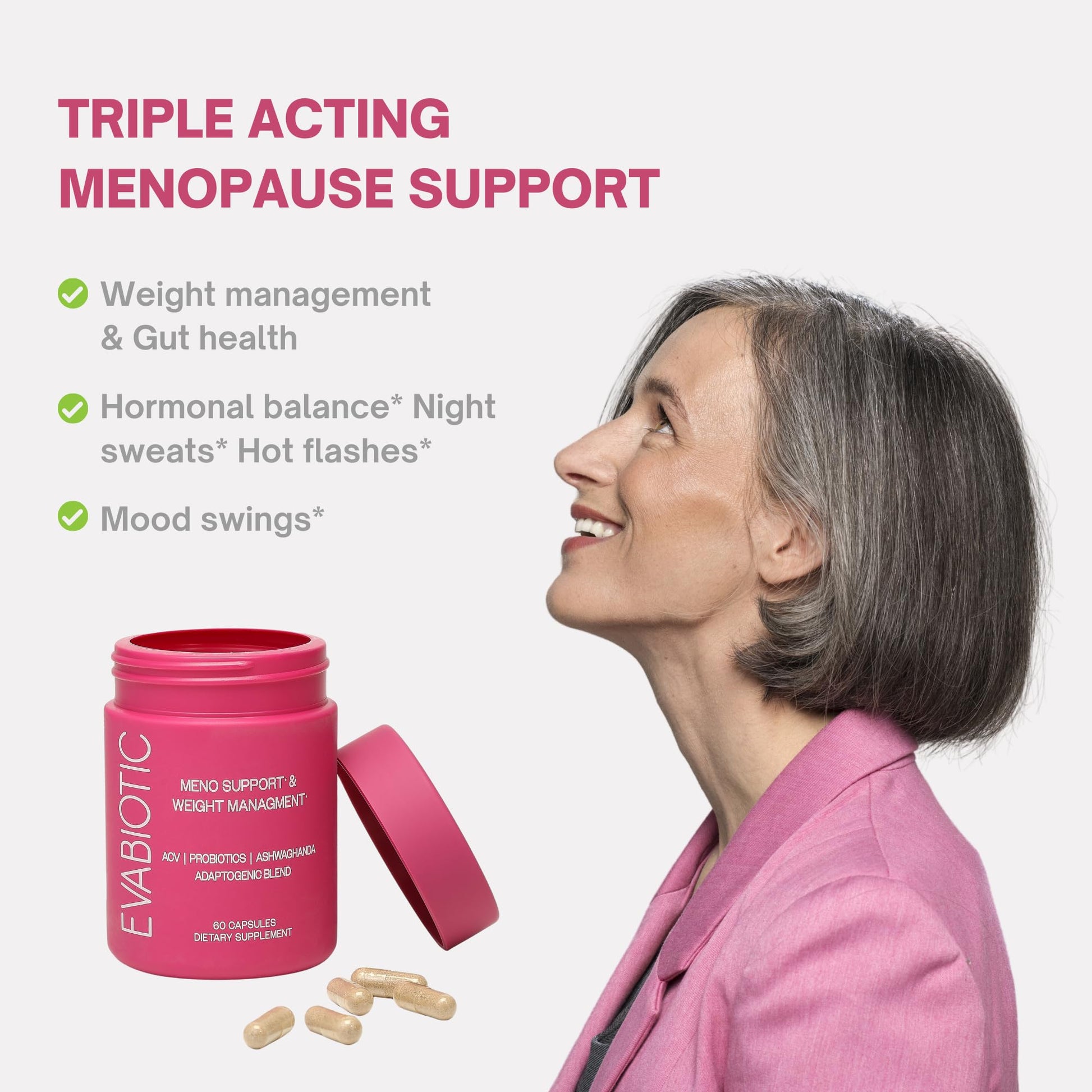 Complete Menopause Vitamins - Ashwaghanda, Probiotics, ACV for Weight Management, Hot Flashes, Night Sweats, Bloat, Hormone Balance - Vegan 60 Caps Menopause Supplements for Women Non-GMO - Maple Wellness Supplements