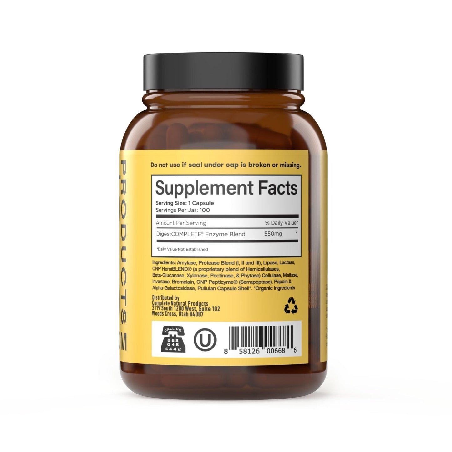 Complete Natural Products Digestive Enzyme Capsules, 550mg, 100ct | Plant-Based Formula - Maple Wellness Supplements