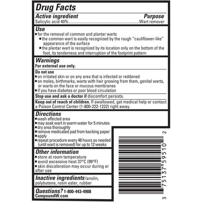 Compound W Wart Remover Maximum Strength One Step Pads with Salicylic Acid, 14 Medicated Pads - Maple Wellness Supplements