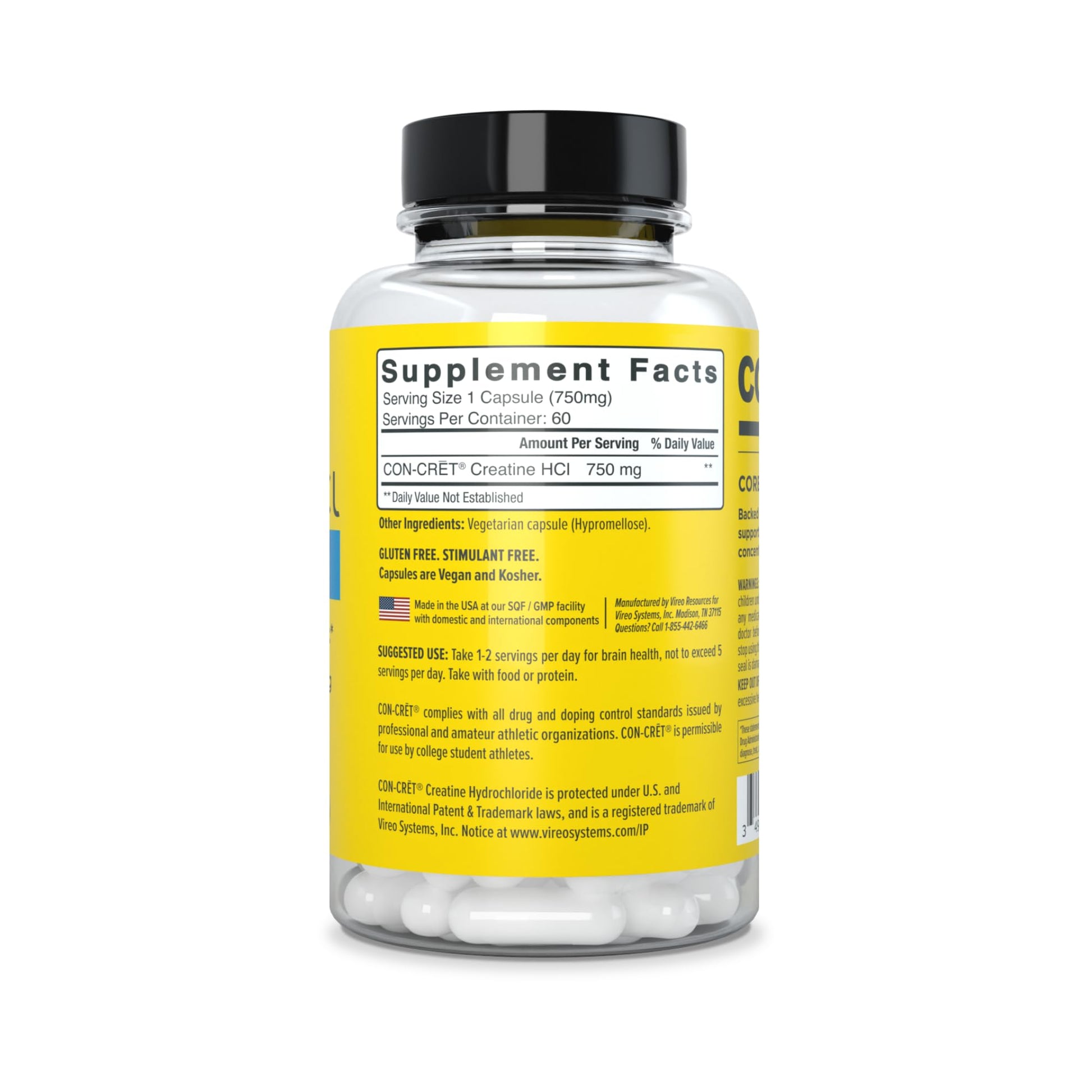 CON-CRET Creatine HCl for Brain Health Capsules – Clinically Tested Support for Memory, Focus, Concentration, Problem-Solving, Clarity, and Mood.* | Made in USA (60 Day Supply) - Maple Wellness Supplements