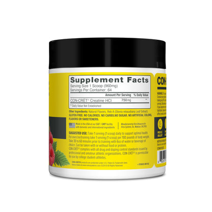 CON-CRET Creatine HCl Powder | Muscle, Cognitive, Cellular Energy Support | No Bloating or Cramps | USA Made & NSF Certified | Raspberry (64 Serving) - Maple Wellness Supplements