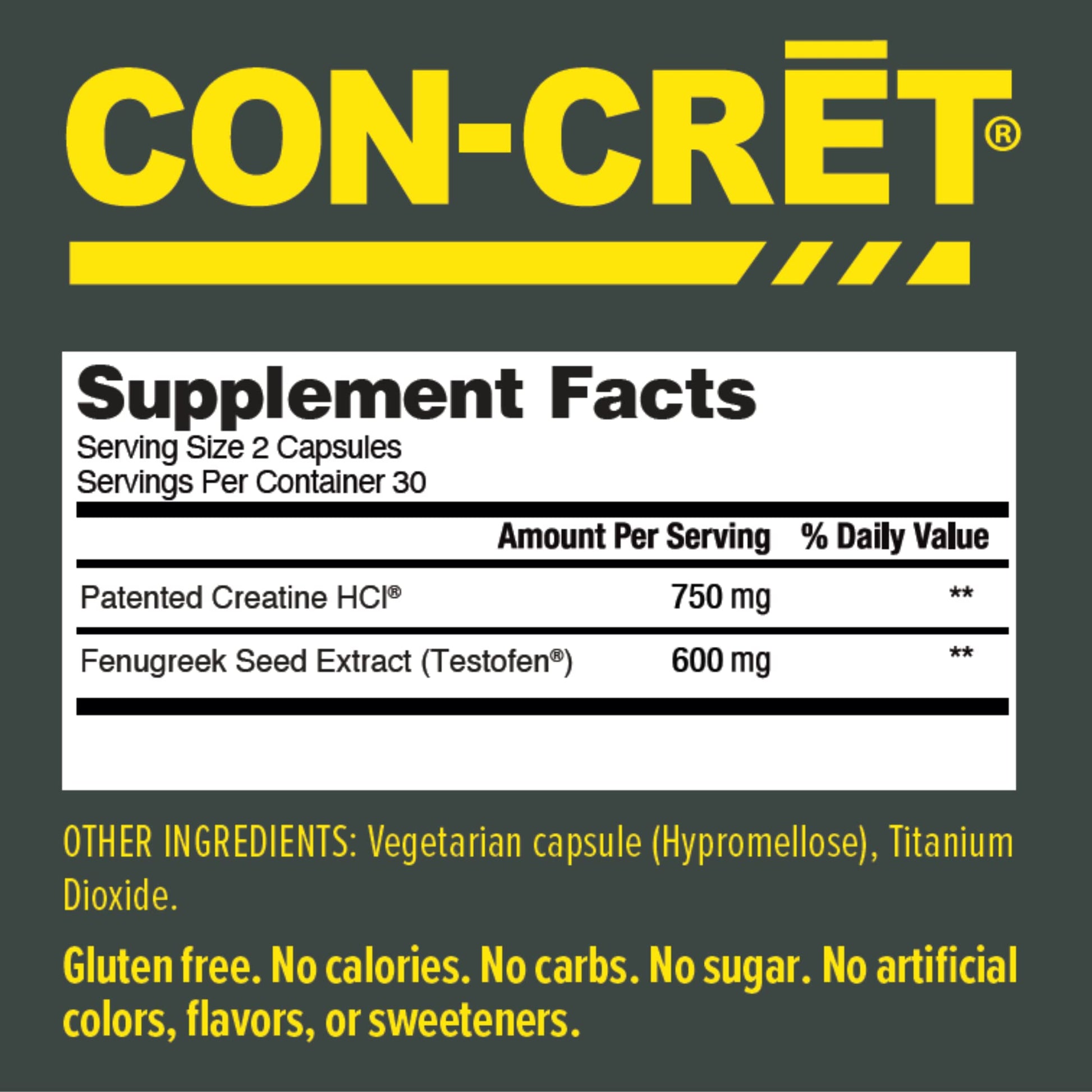 CON-CRET®+ Test, CON-CRET® Patented Creatine HCl Now with Testofen®, Boost Testosterone Levels, 60 Capsules - Maple Wellness Supplements