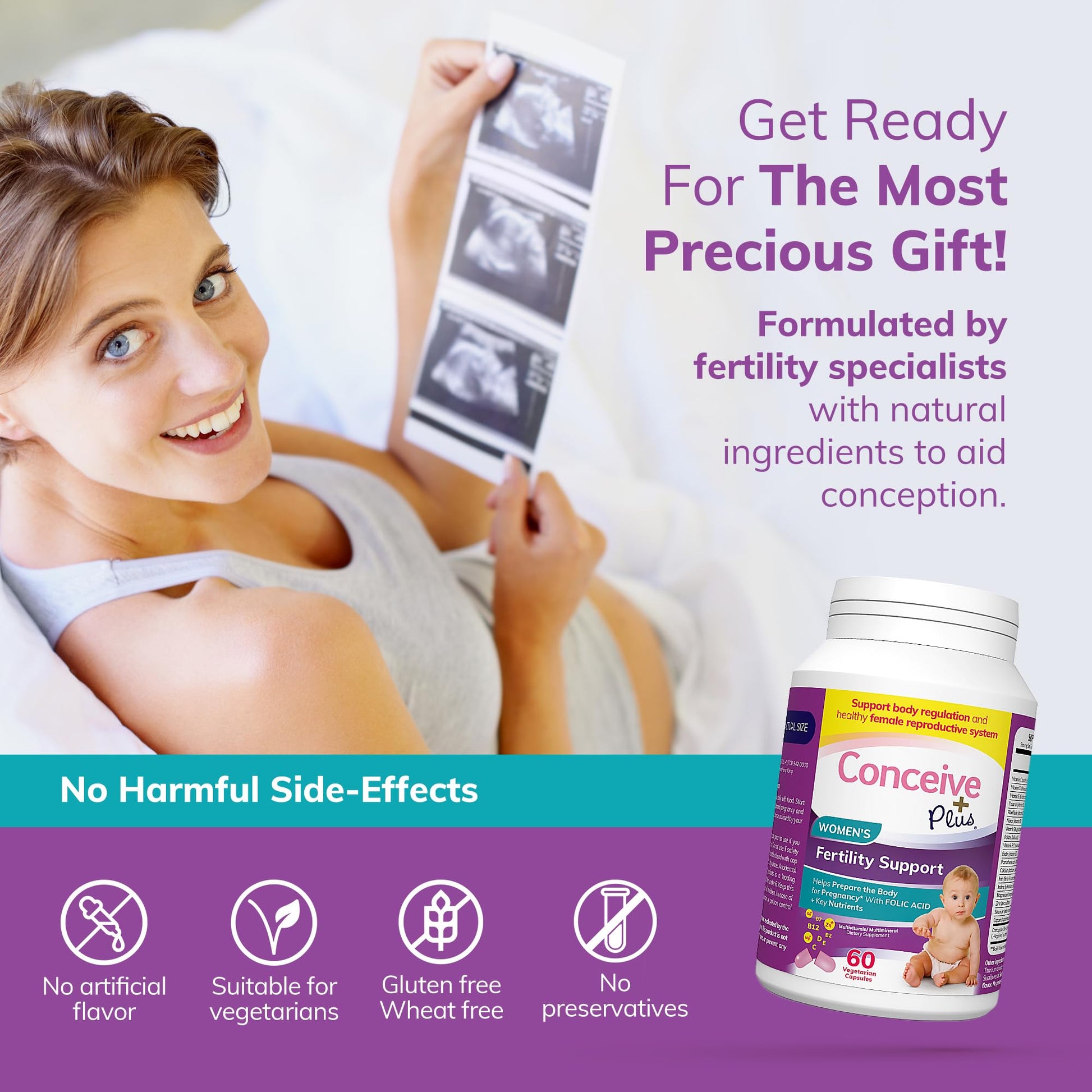 CONCEIVE PLUS Womens Fertility Support – Prenatal Multivitamin for Trying to Get Pregnant – Conception Blend, Hormonal Balance, Folate, Zinc, Thiamin, Riboflavin, Biotin – Non-GMO, Vegan – 30 Days - Maple Wellness Supplements