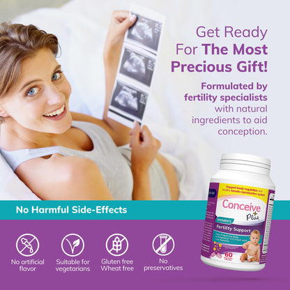 CONCEIVE PLUS Womens Fertility Support – Prenatal Multivitamin for Trying to Get Pregnant – Conception Blend, Hormonal Balance, Folate, Zinc, Thiamin, Riboflavin, Biotin – Non-GMO, Vegan – 30 Days - Maple Wellness Supplements