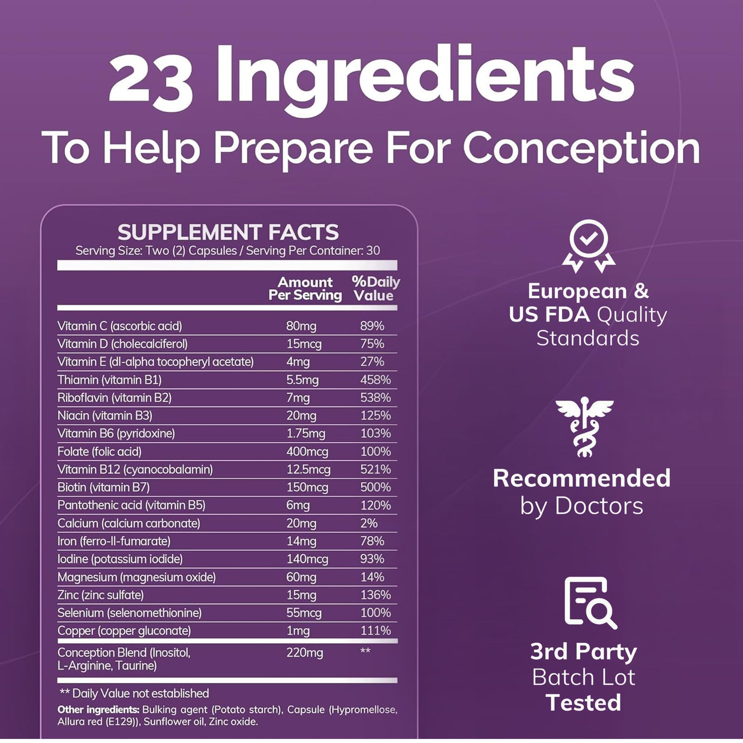 CONCEIVE PLUS Womens Fertility Support – Prenatal Multivitamin for Trying to Get Pregnant – Conception Blend, Hormonal Balance, Folate, Zinc, Thiamin, Riboflavin, Biotin – Non-GMO, Vegan – 30 Days - Maple Wellness Supplements