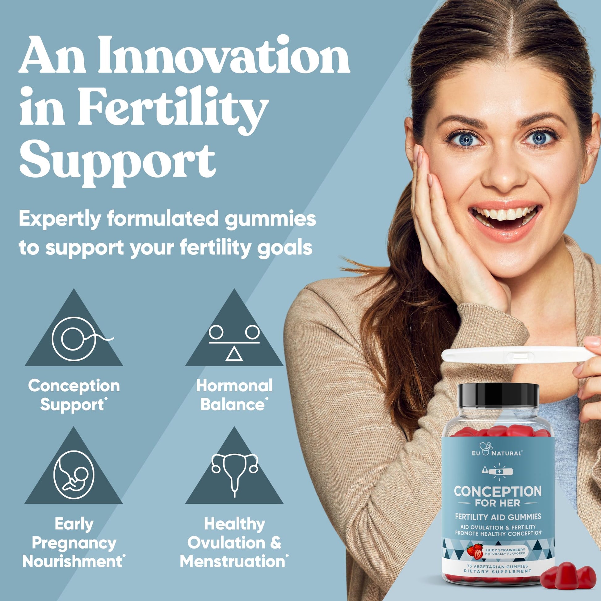 Conception for Her Fertility Gummies - Fertility Supplements for Women with Myo Inositol, Folate & more Essential Nutrients - Delicious Juicy Strawberry Hormone Balance Vitamins, 75 ct Pectin Gummies - Maple Wellness Supplements