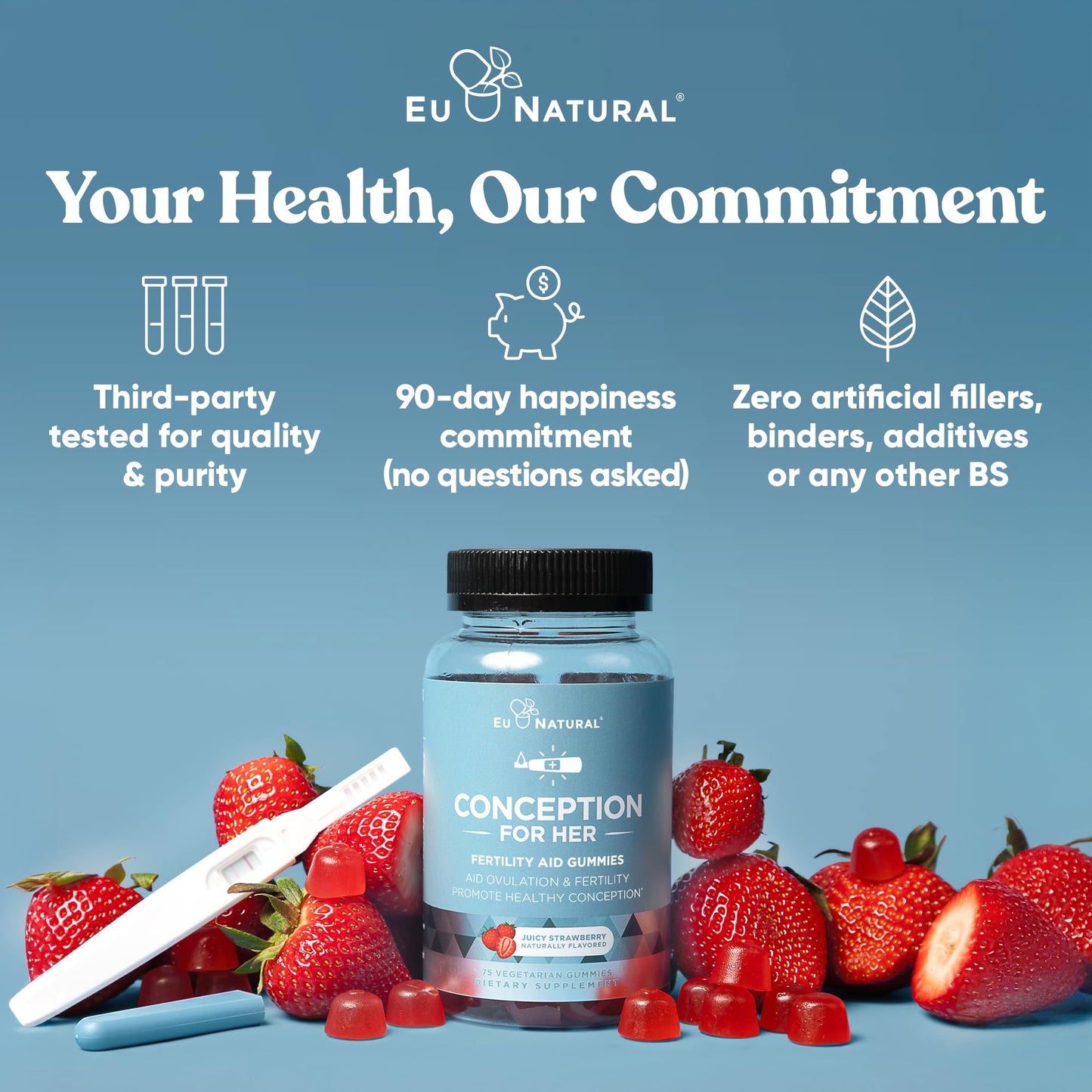 Conception for Her Fertility Gummies - Fertility Supplements for Women with Myo Inositol, Folate & more Essential Nutrients - Delicious Juicy Strawberry Hormone Balance Vitamins, 75 ct Pectin Gummies - Maple Wellness Supplements