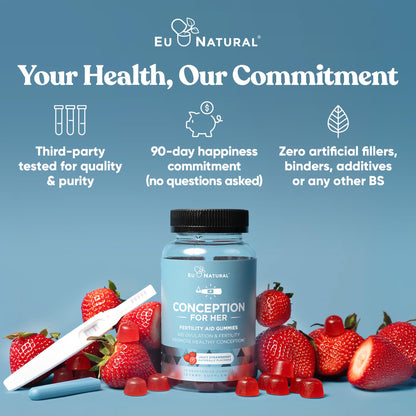 Conception for Her Fertility Gummies - Fertility Supplements for Women with Myo Inositol, Folate & more Essential Nutrients - Delicious Juicy Strawberry Hormone Balance Vitamins, 75 ct Pectin Gummies - Maple Wellness Supplements