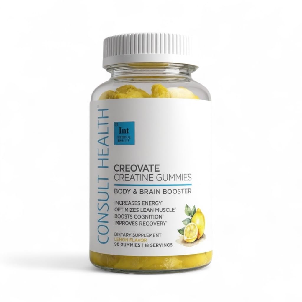 Consult Health CREOVATE CREATINE MONOHYDRATE Gummies 5g Dose for Men & Women to Support Muscle, Strength, Recovery, Cognitive Health & Memory, Zero Sugar, Gluten Free, Natural Lemon, 90 Count - Maple Wellness Supplements