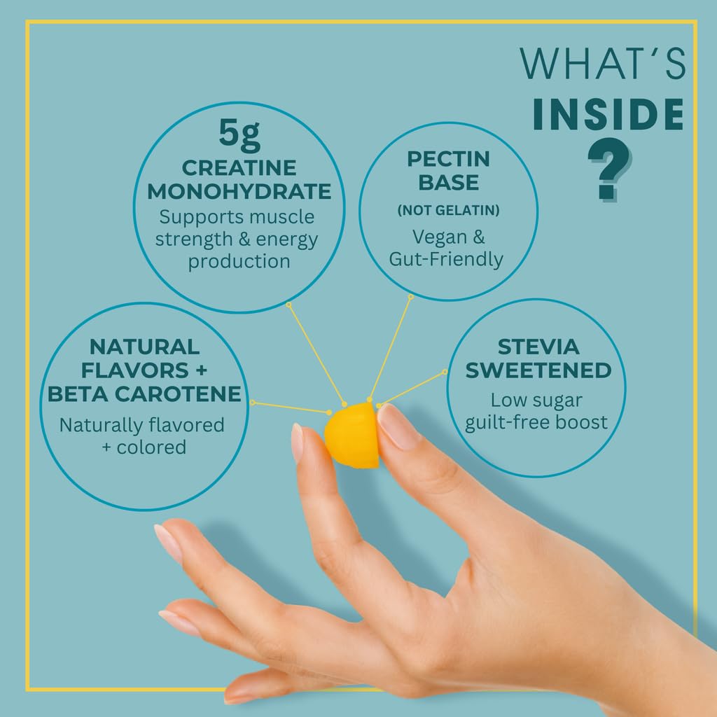 Consult Health CREOVATE CREATINE MONOHYDRATE Gummies 5g Dose for Men & Women to Support Muscle, Strength, Recovery, Cognitive Health & Memory, Zero Sugar, Gluten Free, Natural Lemon, 90 Count - Maple Wellness Supplements