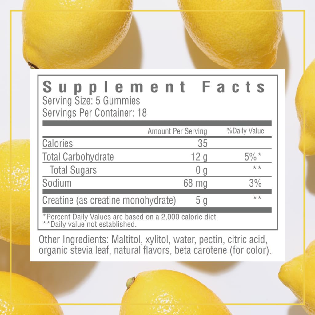 Consult Health CREOVATE CREATINE MONOHYDRATE Gummies 5g Dose for Men & Women to Support Muscle, Strength, Recovery, Cognitive Health & Memory, Zero Sugar, Gluten Free, Natural Lemon, 90 Count - Maple Wellness Supplements