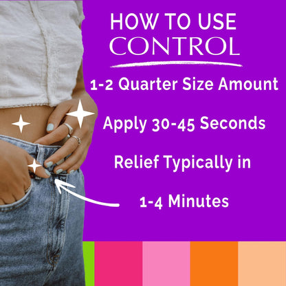 CONTROL, Menstrual Cramp Relief Cream, Topical Pain Relief for Period Cramps and PMS, Period Relief Products, Fast and Effective, Easy to Use, Safe for All Ages, Hormone Free, All Natural, 3 oz Tube. - Maple Wellness Supplements