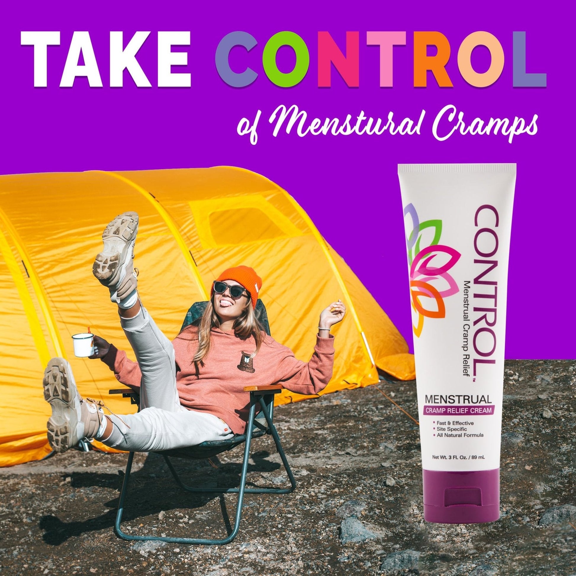 CONTROL, Menstrual Cramp Relief Cream, Topical Pain Relief for Period Cramps and PMS, Period Relief Products, Fast and Effective, Easy to Use, Safe for All Ages, Hormone Free, All Natural, 3 oz Tube. - Maple Wellness Supplements