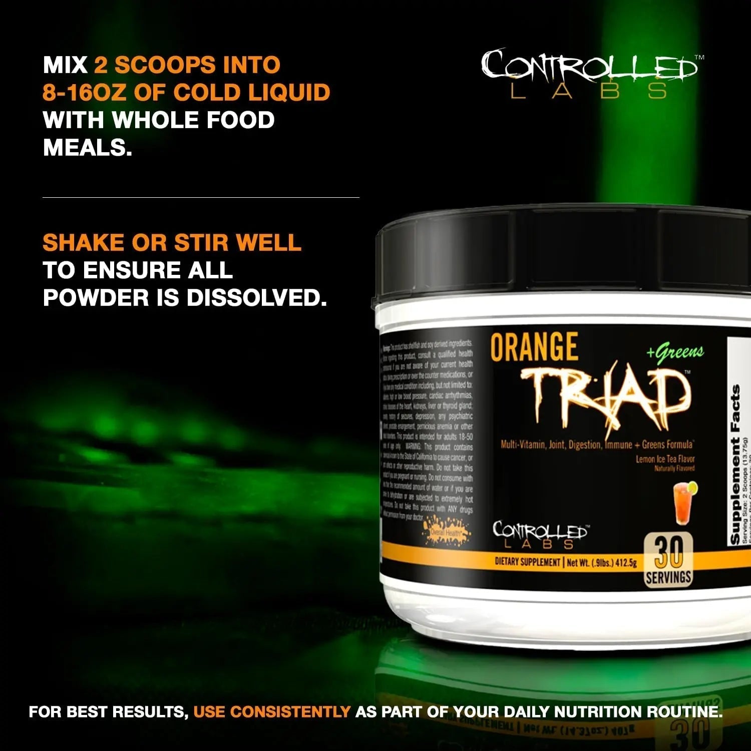 CONTROLLED LABS Orange Triad Plus Greens for Men and Women, 30 Servings Iron Free Sports Supplement for Overall Health - Maple Wellness Supplements
