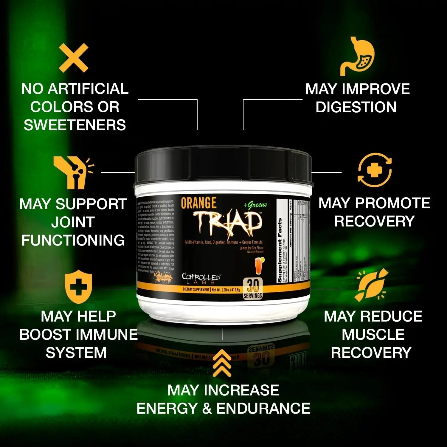 CONTROLLED LABS Orange Triad Plus Greens for Men and Women, 30 Servings Iron Free Sports Supplement for Overall Health - Maple Wellness Supplements