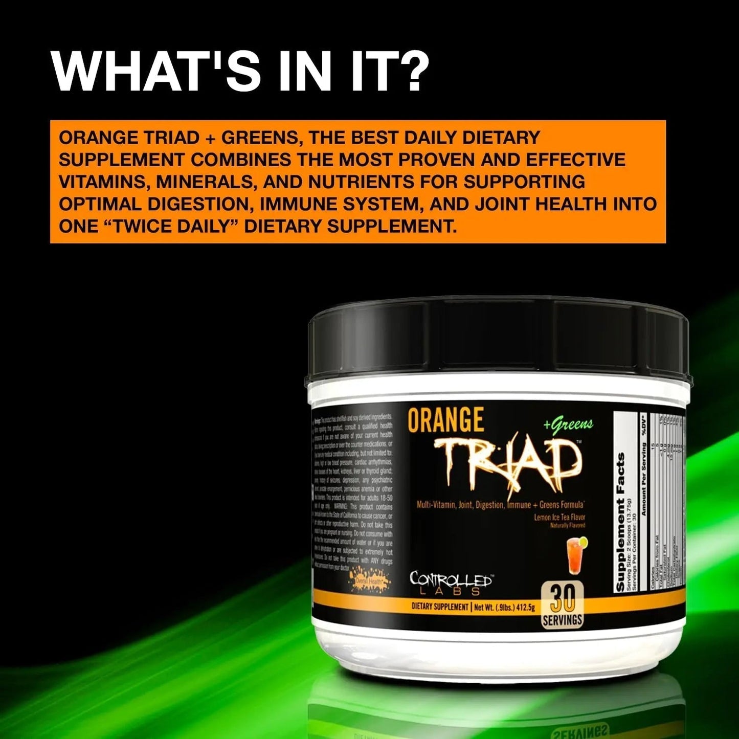CONTROLLED LABS Orange Triad Plus Greens for Men and Women, 30 Servings Iron Free Sports Supplement for Overall Health - Maple Wellness Supplements