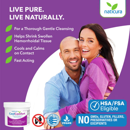 CoolComfort Personal Cleansing Pads with Organic Witch Hazel and Aloe Vera - All Natural and Fast Acting Wipes for Hemorrhoid Burning, Itching, Pain and Swelling - 100 Pads - No Parabens - Made in USA - Maple Wellness Supplements