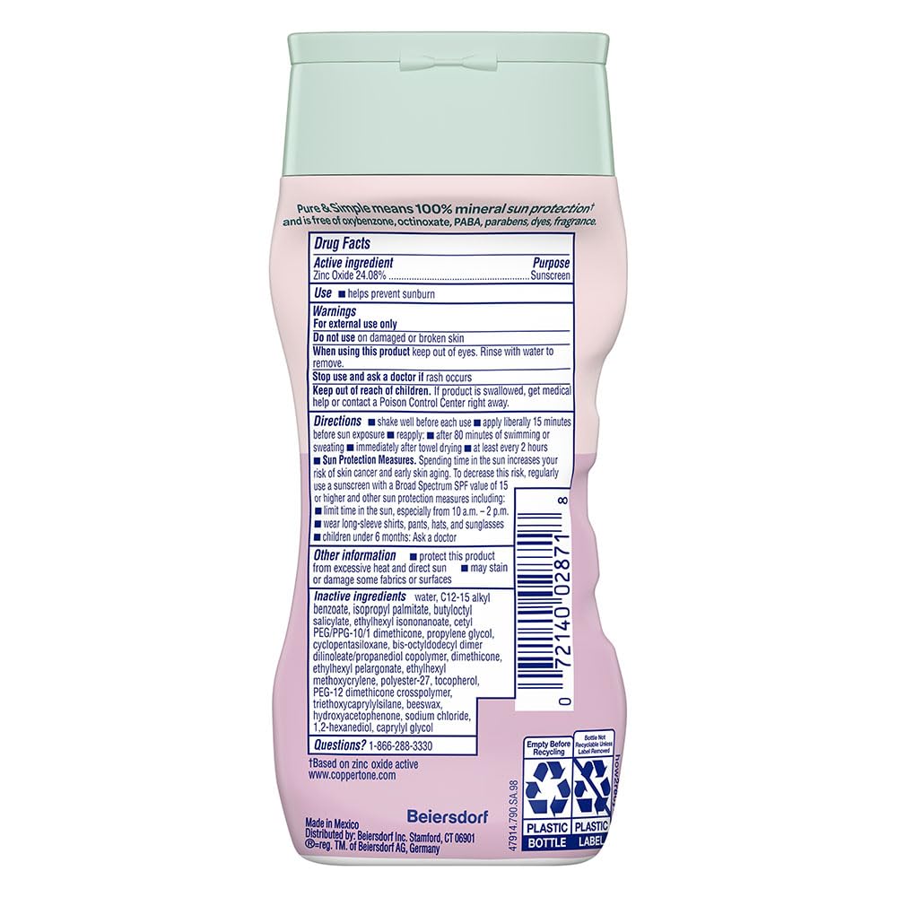 Coppertone Pure and Simple Baby Sunscreen Lotion SPF 50, Zinc Oxide Mineral Sunscreen for Babies, Hypoallergenic and Tear Free, 6 Fl Oz Bottle - Maple Wellness Supplements