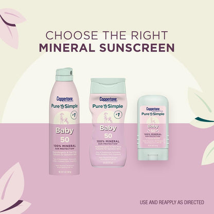 Coppertone Pure and Simple Baby Sunscreen Lotion SPF 50, Zinc Oxide Mineral Sunscreen for Babies, Hypoallergenic and Tear Free, 6 Fl Oz Bottle - Maple Wellness Supplements