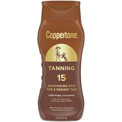 Coppertone Tanning Sunscreen Lotion, SPF 15, Lightweight and Non Greasy Sunscreen, Water Resistant, Oxybenzone Free - Maple Wellness Supplements