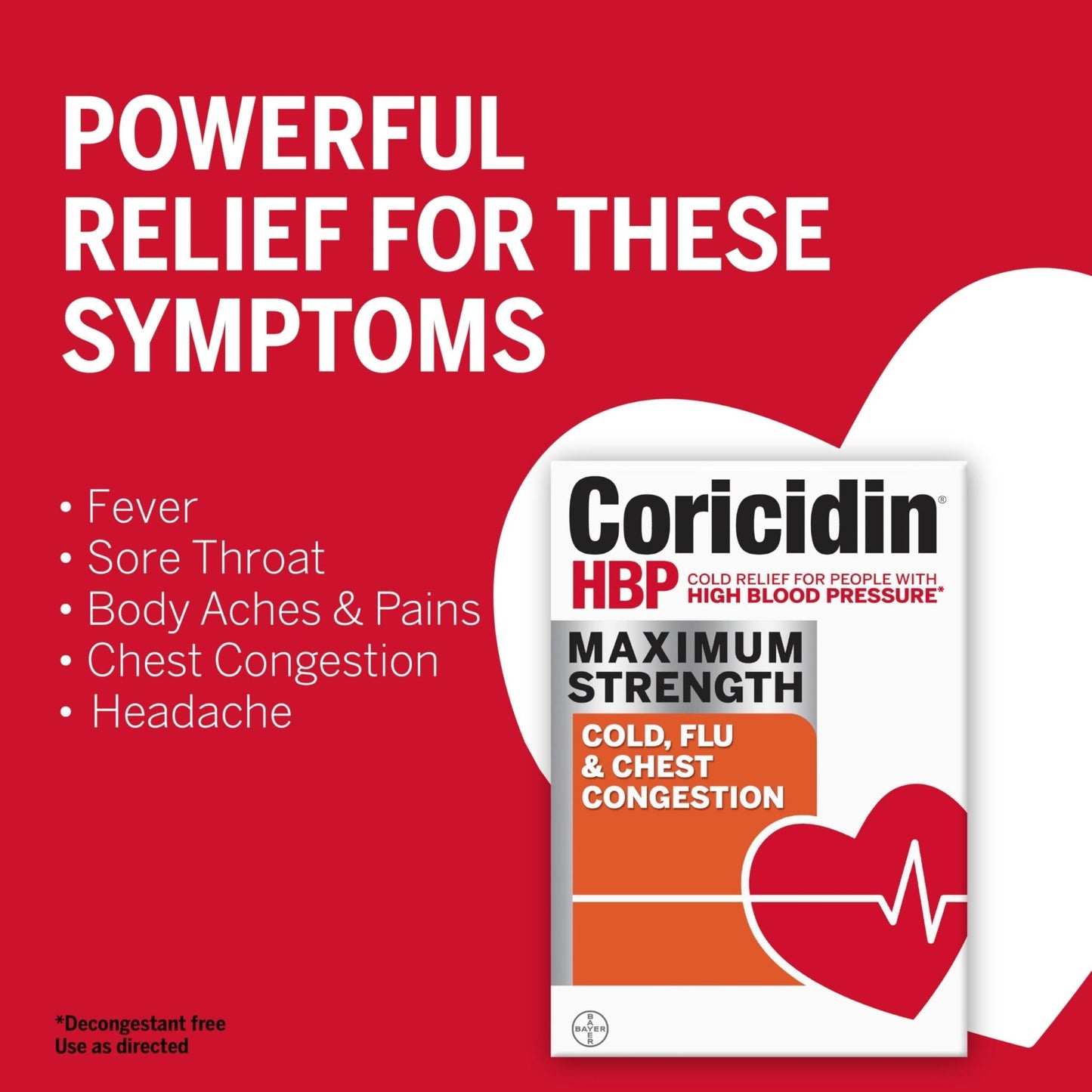 Coricidin HBP, Decongestant-Free Cold Symptom Relief for People with High Blood Pressure, Maximum Strength, Flu & Chest Congestion Liquid Gels, 24 Count - Maple Wellness Supplements