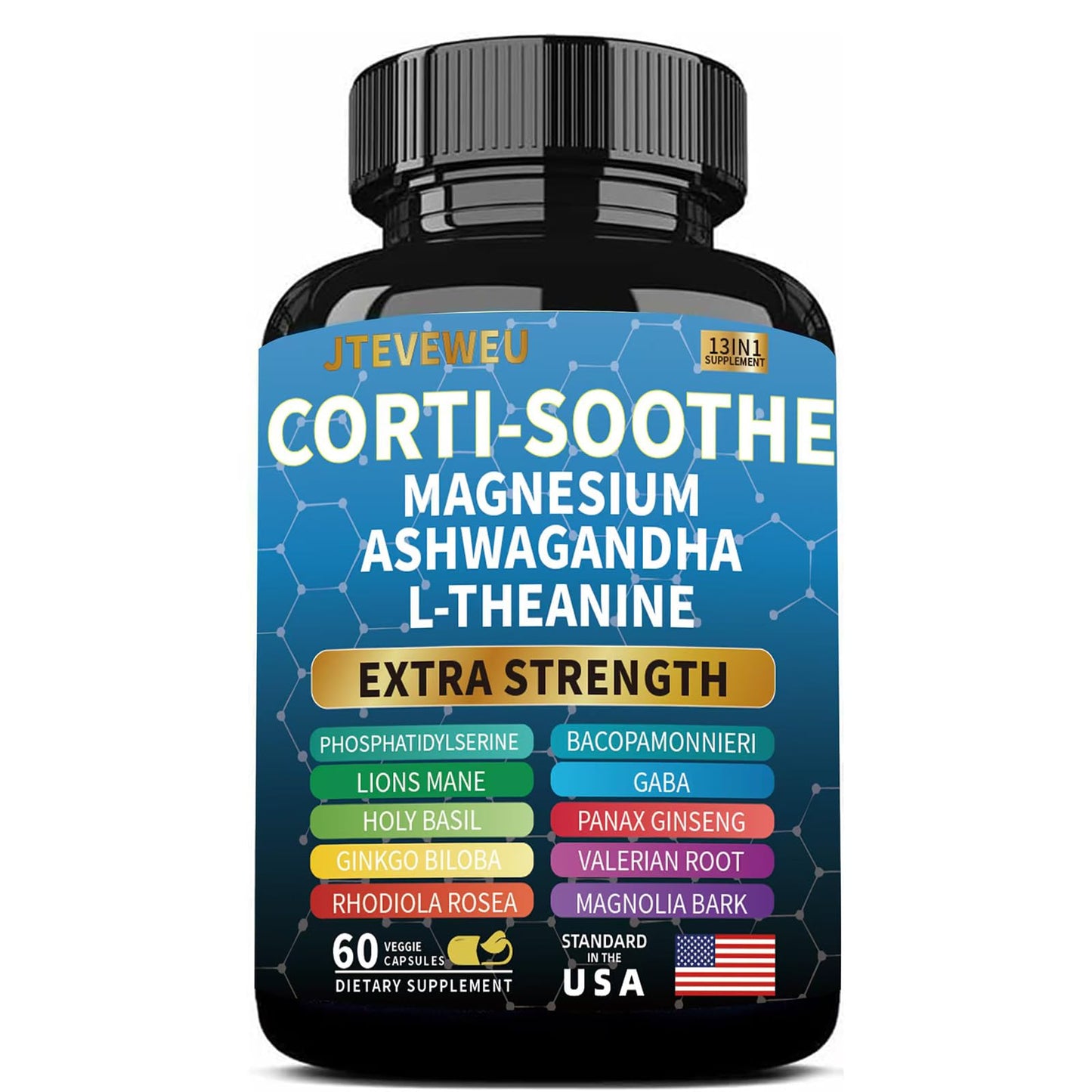 Corti-Soothe Cortisol Supplement for Women and Men with Magnesium Glycinate 200mg, L-Theanine 150mg, Phosphatidylserine 50mg & Manager Holy Basil Ginkgo Biloba Bacopa Monnieri Valerian 60 Capsules - Maple Wellness Supplements