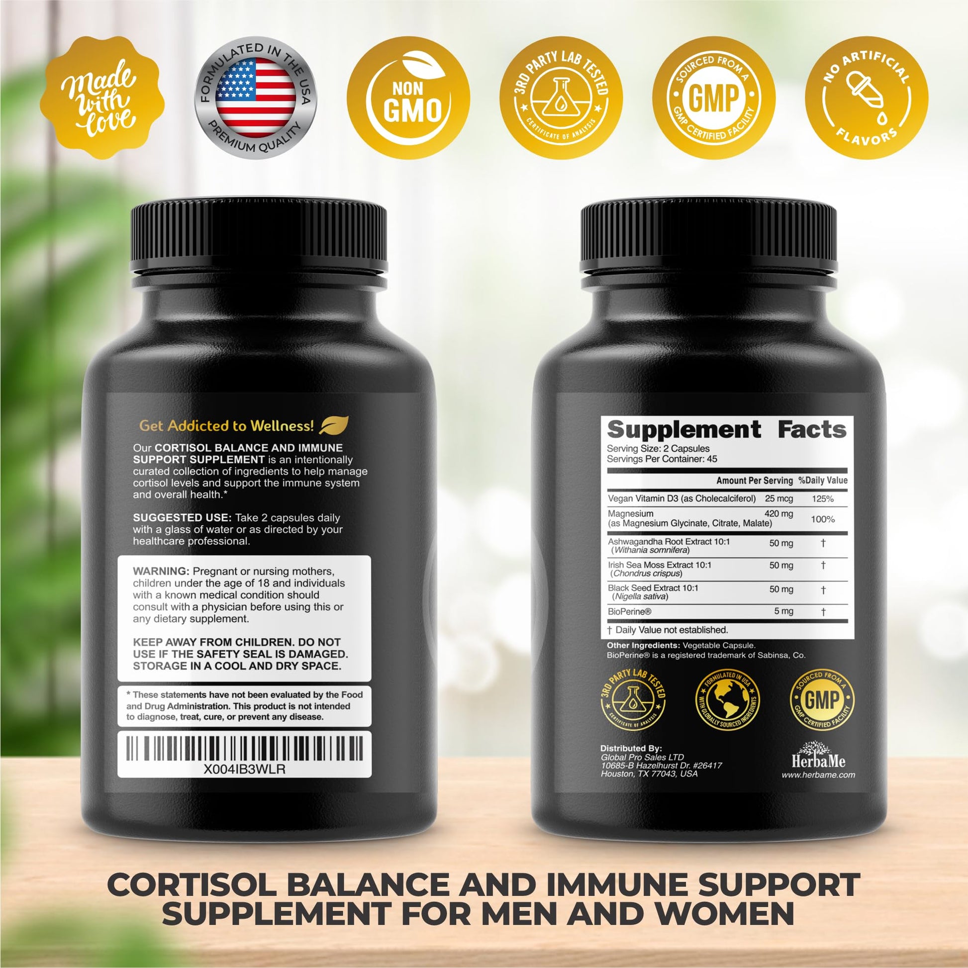 Cortisol Balance and Immune Support Supplement with Ashwagandha, Irish Sea Moss, Black Seed, Vitamin D and Magnesium Complex | Mood Enhancer | Immunity Booster | Stress Relief Pills | 90 Capsules - Maple Wellness Supplements