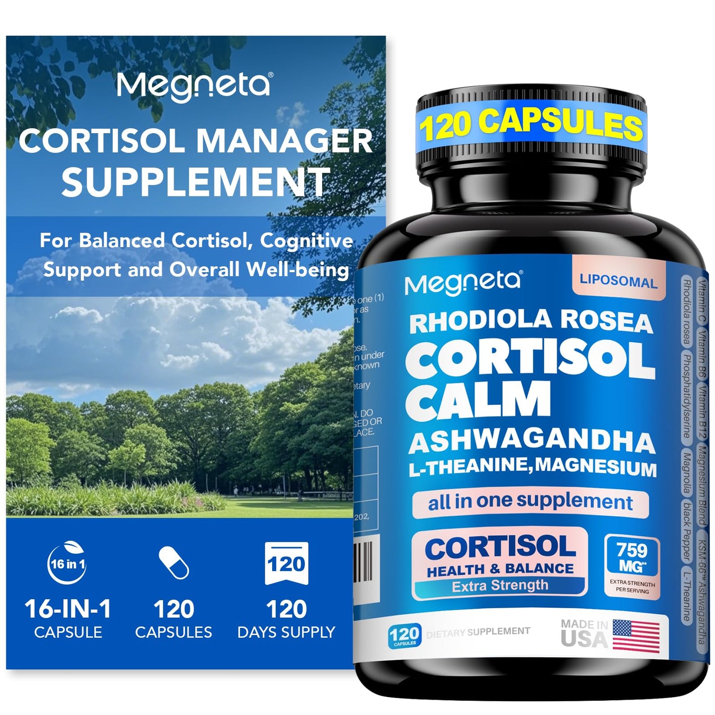 Cortisol Balance & Sleep Support for Women & Men – Natural Calm Formula with Magnesium, Ashwagandha & L-Theanine – Supports Restful Sleep, Relaxation, Focus & Healthy Cortisol Levels – 120 Capsules - Maple Wellness Supplements