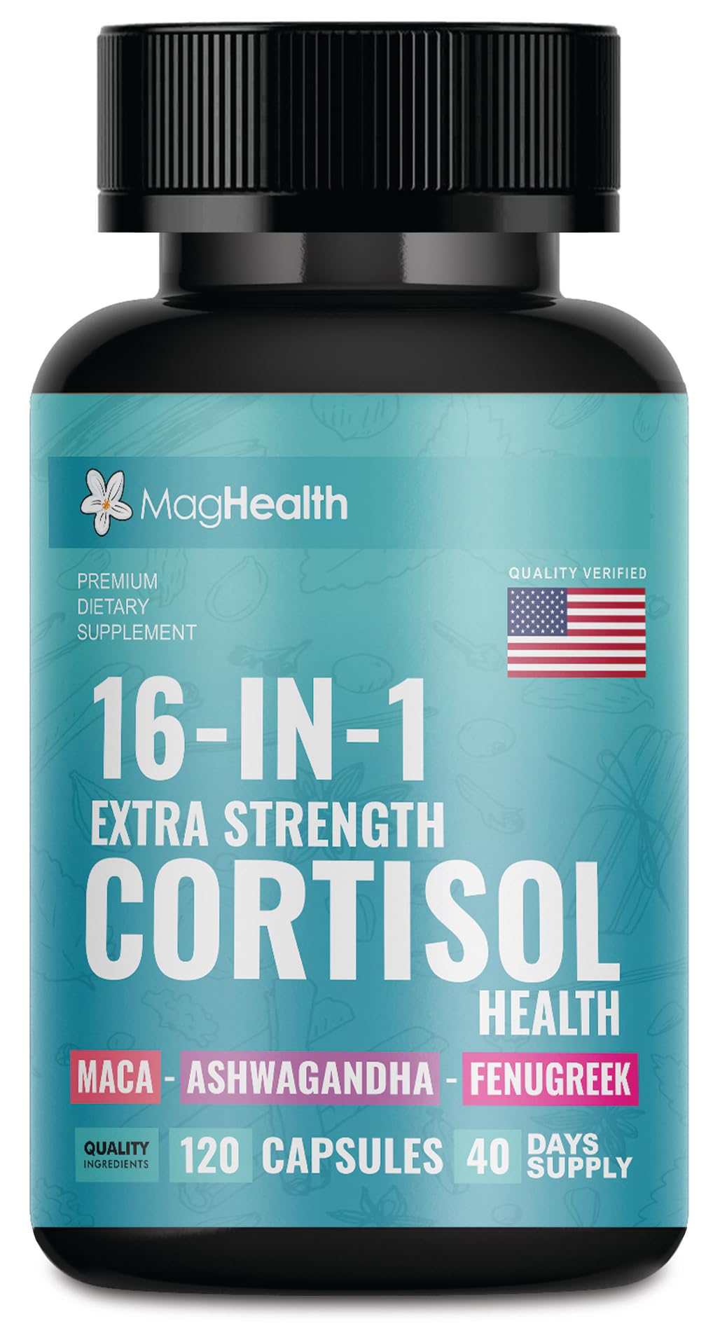 Cortisol Complex 16-in-1 Supplement for Women & Men | Stress Support Manager with Organic Ashwagandha, Maca Root, Rhodiola Rosea & Shilajit | Adaptogen Blend for Balance & Energy | 120 Capsules - Maple Wellness Supplements