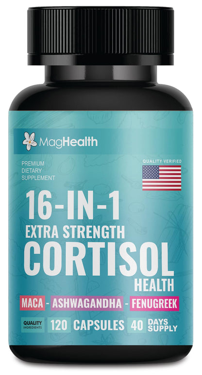 Cortisol Complex 16-in-1 Supplement for Women & Men | Stress Support Manager with Organic Ashwagandha, Maca Root, Rhodiola Rosea & Shilajit | Adaptogen Blend for Balance & Energy | 120 Capsules - Maple Wellness Supplements