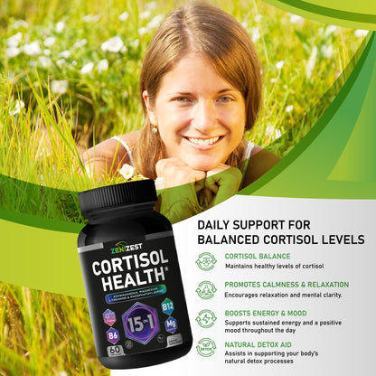 Cortisol Detox Supplement for Women Men - Control & Lower High Cortisol Level - Adrenal Health Balance Cleanse Sleep Stress Support - Magnesium Ashwagandha L-Theanine Cortisol Blocker Reducer - Maple Wellness Supplements