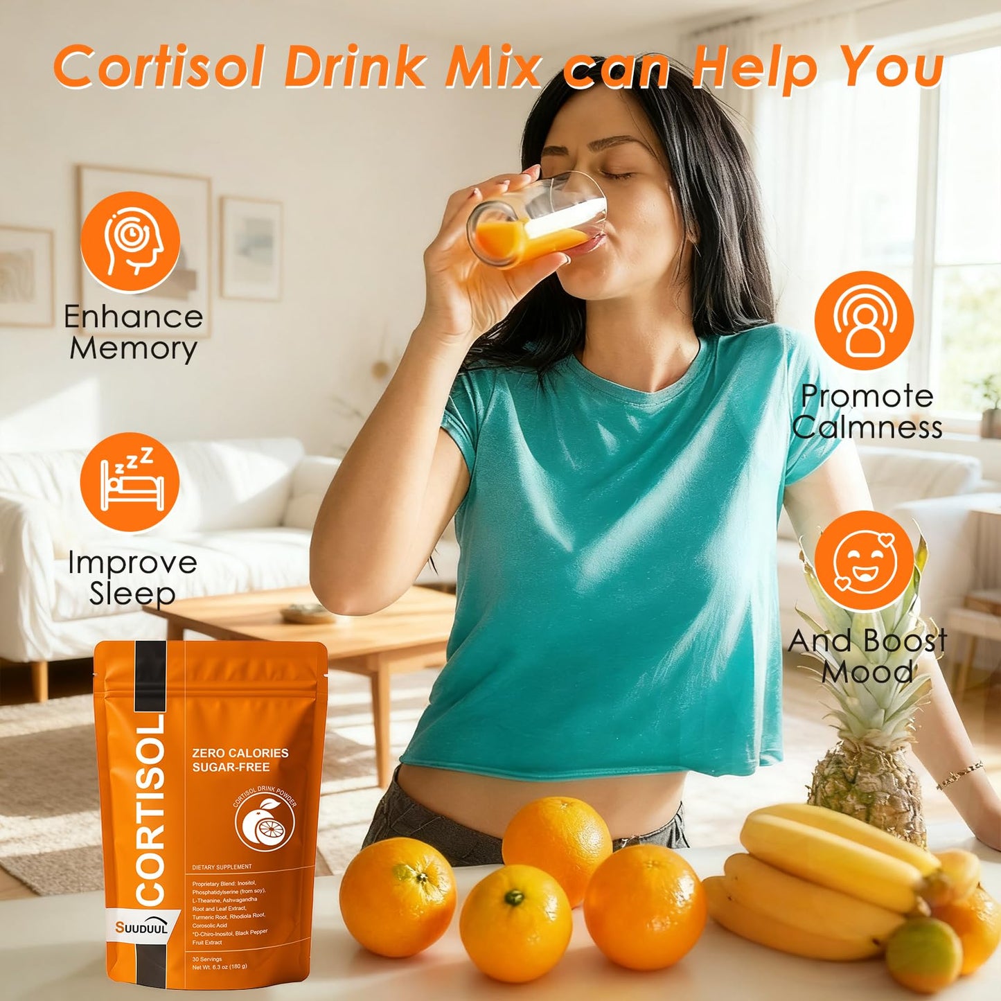 Cortisol Drink Mix | Cortisol Supplements for Women & Men | Ashwagandha, L-Theanine, Turmeric Root, Black Pepper Extract, Healthy Cortisol Levels, Mental Clarity - Maple Wellness Supplements
